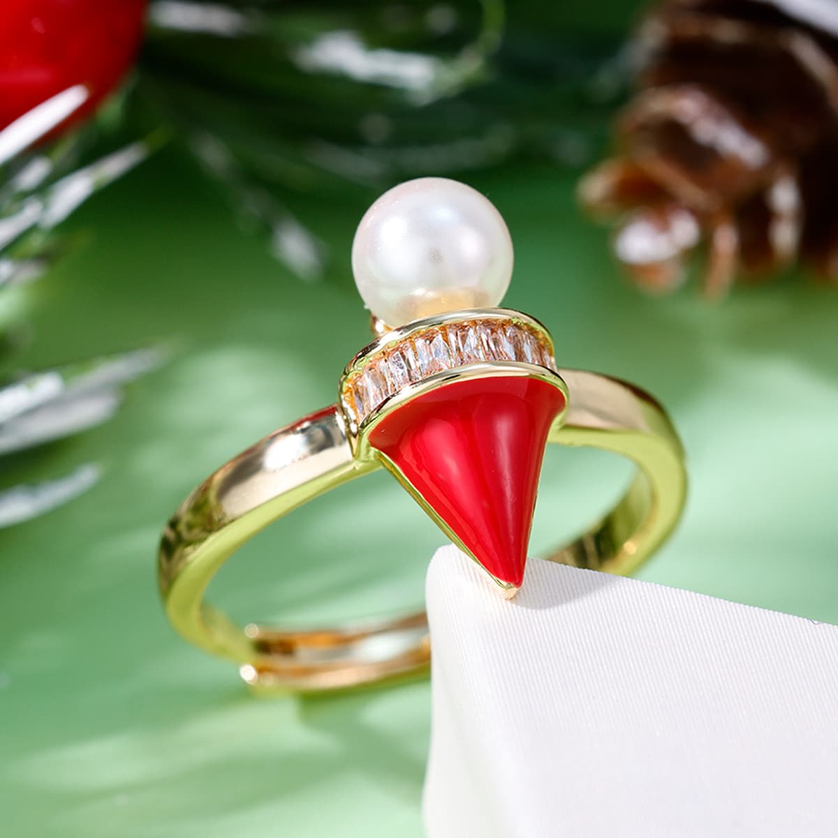 Unisex Light Luxury Enamel Trapezoid Zirconia Open Ring